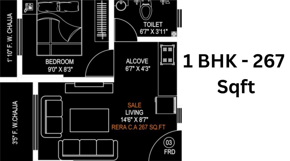 Vastu-shilp-floor-plan- 1 BHK-267 Sqft