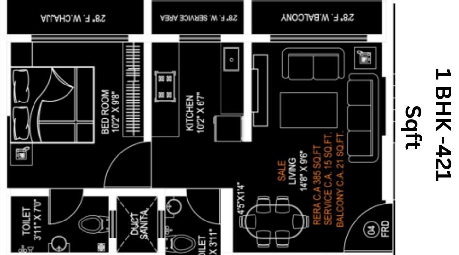 Vastu-shilp-floor-plan- 1 BHK-421 Sqft